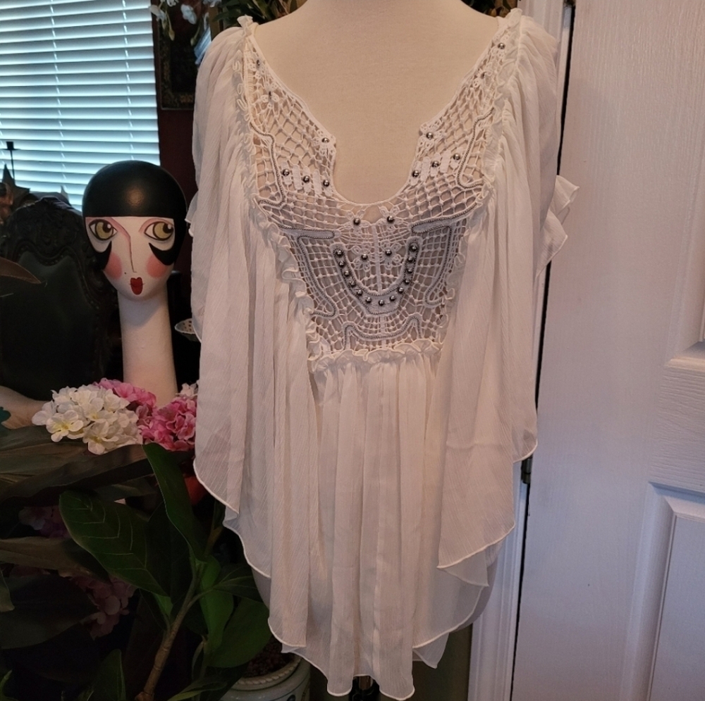 NWT Free People Boho Lace Front Blouse